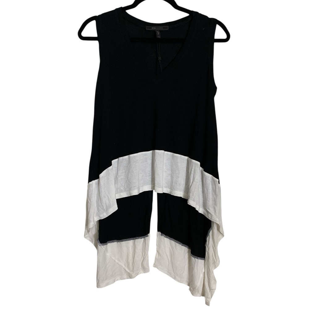 BCBGMAXAZRIA Black and White Sleeveless Hi-Lo Tunic with back slit
